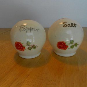1930s Vtg. White Ball Red Stripe Salt  & Pepper Shakers